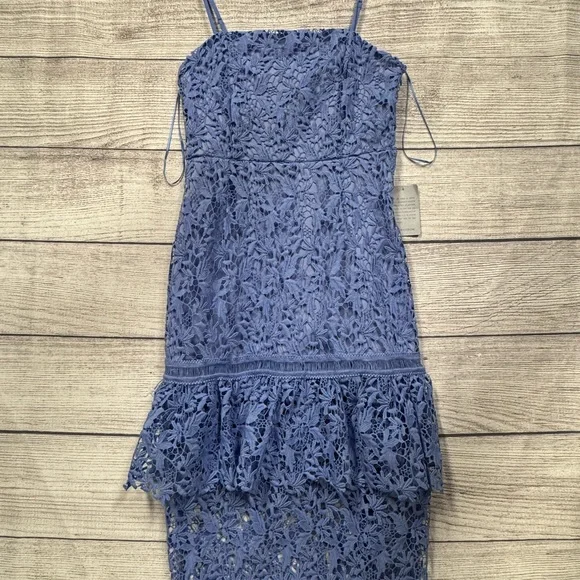 New Women’s NSR Floral Lace Tiered Midi A-line Dress Size M Cornflower Blue - Picture 4 of 11